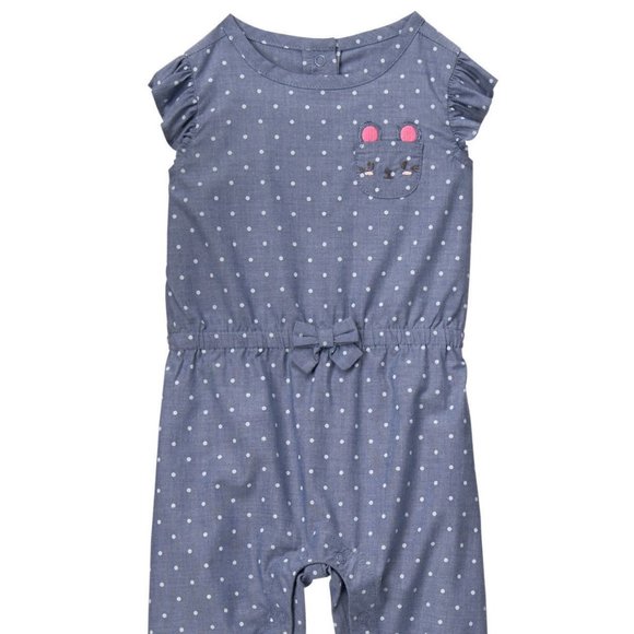 Gymboree Chambray MOUSE POCKET Romper Baby Girl NWT Outfit Clothes One Piece 3-6 - Picture 1 of 5